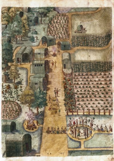 Das indianische Dorf Secoton, ca. 1570-80 von John White